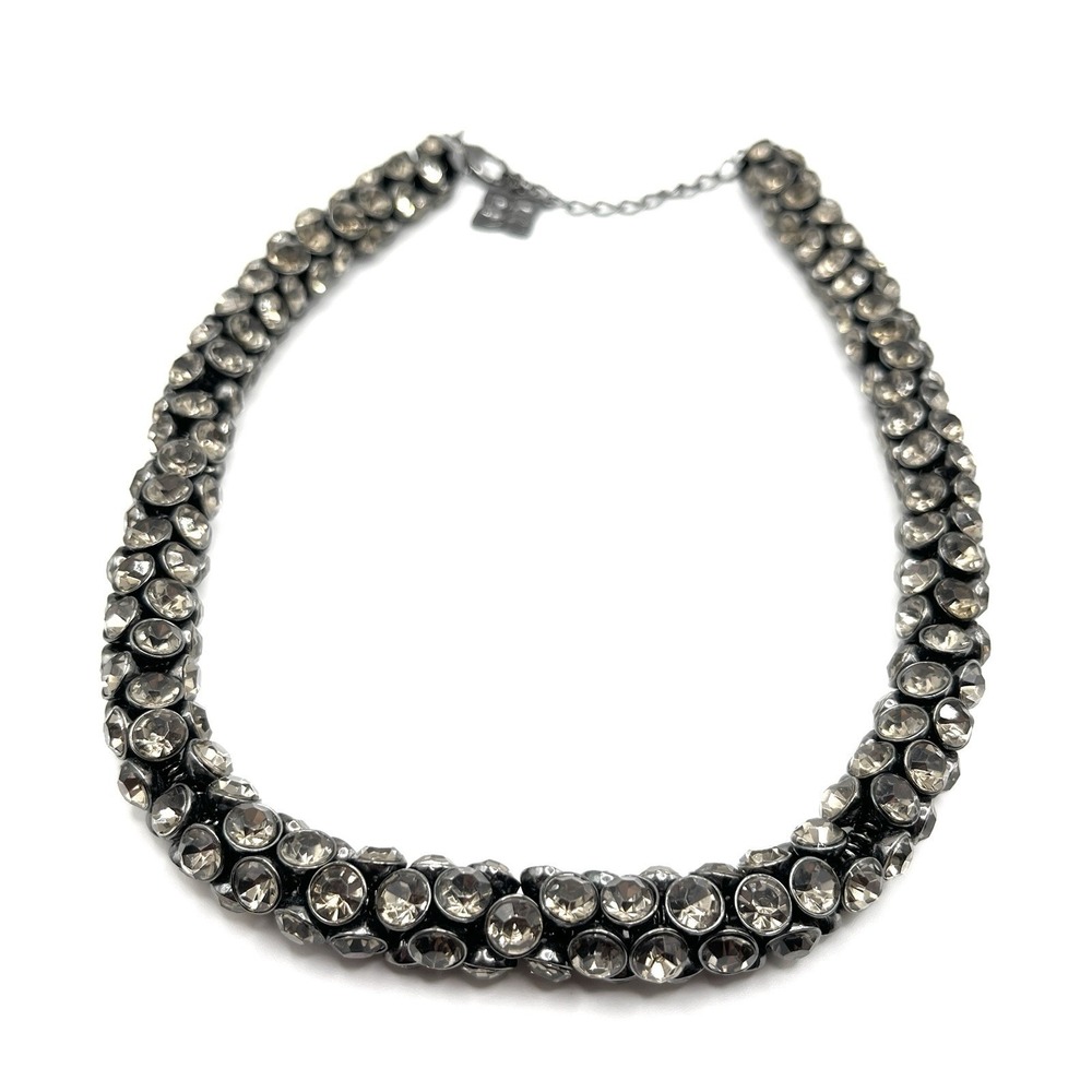 BCBG‎ Max Azria Gunmetal Crystal Tubular Choker Sparkly Statement Necklace 18"